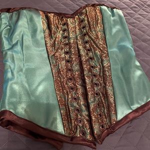 Viola Corset by Casta Diva - Antique Gold and Emerald Green A, B, or C cup